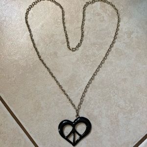 *BRAND NEW* Claire’s Black Peace Sign Heart Long Silver Chain Necklace